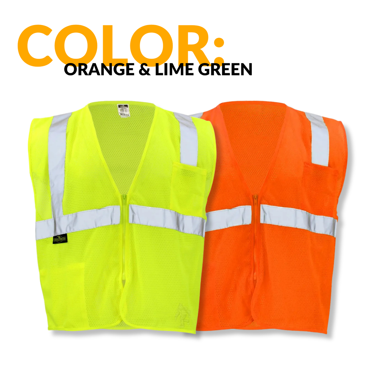 ANSI Class 2 Hi Vis Mesh Safety Vest with Zipper Closure, Reflective Stripes & Pockets, Type R Economy Work Vest, Lime/Orange, SM-5X