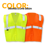 ANSI Class 2 Hi Vis Mesh Safety Vest with Zipper Closure, Reflective Stripes & Pockets, Type R Economy Work Vest, Lime/Orange, SM-5X