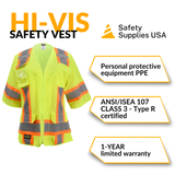Women’s ANSI Class 3 High Visibility Surveyor Safety Vest with Zipper Closure & Reflective Stripes – Hi Vis Work Vest for Construction, Roadwork & Utility Crews