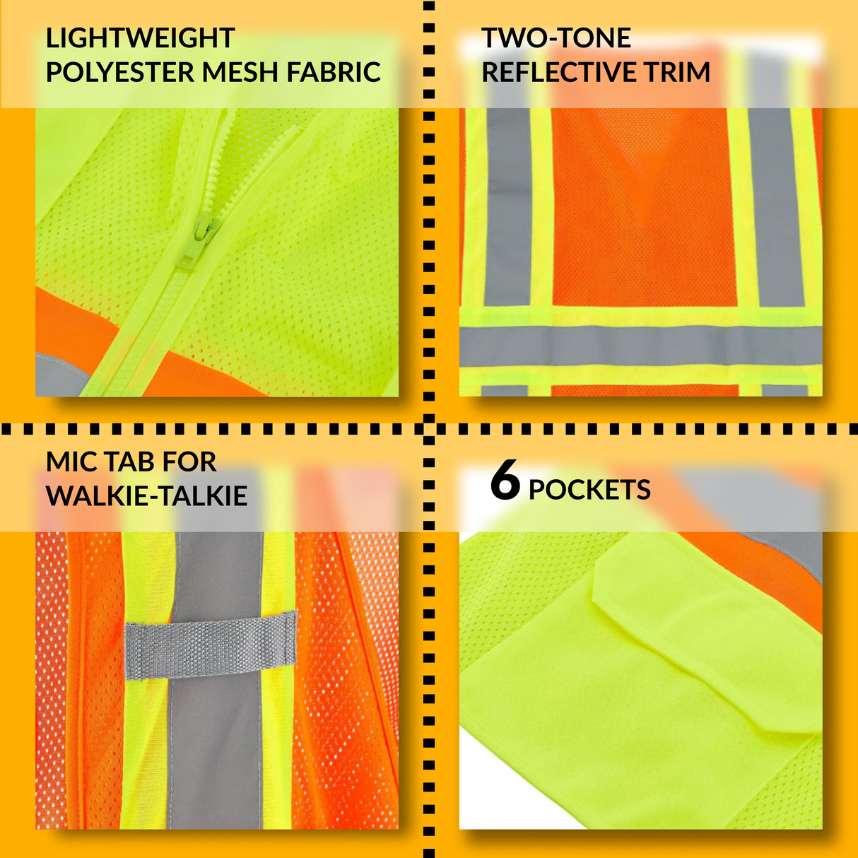 Class 2 Hi-Vis Safety Vest, 2 Pockets, Two-Tone, Mesh