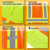 Class 2 Hi-Vis Safety Vest, 2 Pockets, Two-Tone, Mesh