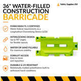 36" Interlocking Water-Filled Construction Barrier – Plastic Traffic Divider