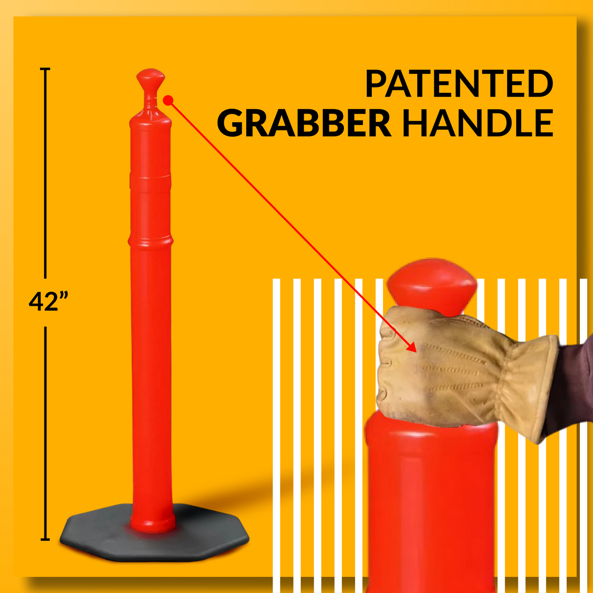 42″ Grabber Delineator Tube – Black Base, No Reflective Collars