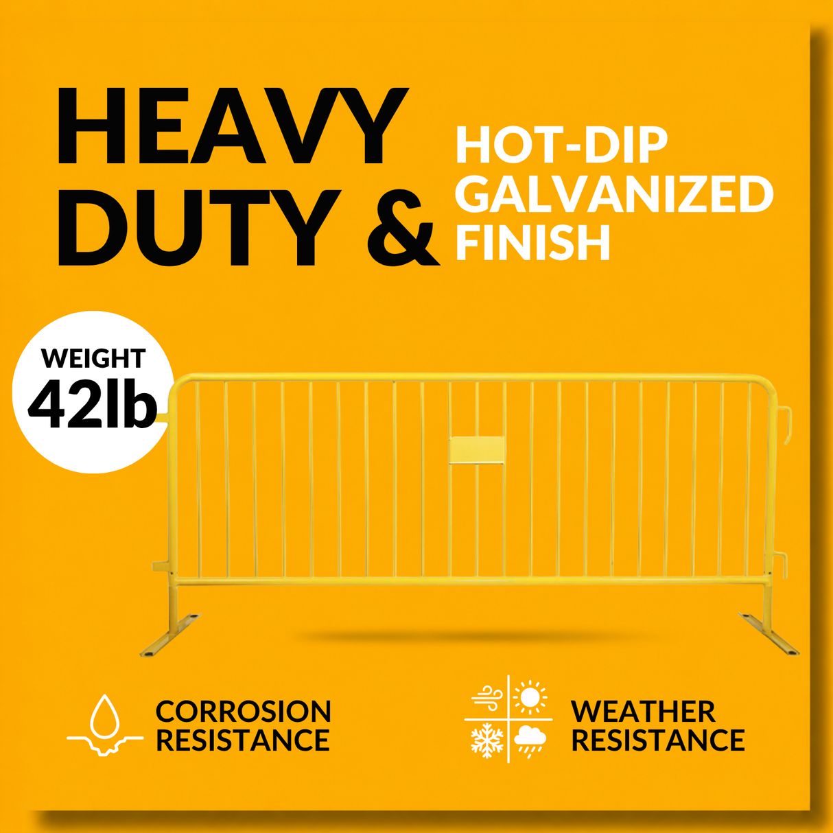 8.5 Foot Heavy Duty Steel Crowd Control Barricade - Yellow