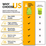 Hi-Vis Safety Vest, 1" Reflective Strips, Mesh