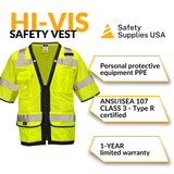 ANSI Class 3 Heavy Duty Surveyor Safety Vest with Zipper Closure & Reflective Stripes – Hi Vis Mesh Work Vest with Pockets for Construction, Traffic Control & Utility Crews