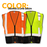 Class 2 Black Bottom Mesh Safety Vest with Zipper Closure, Reflective Tape & Multi-Pocket Design, ANSI Type R Compliant, Hi-Vis Lime/Orange, M-5XL