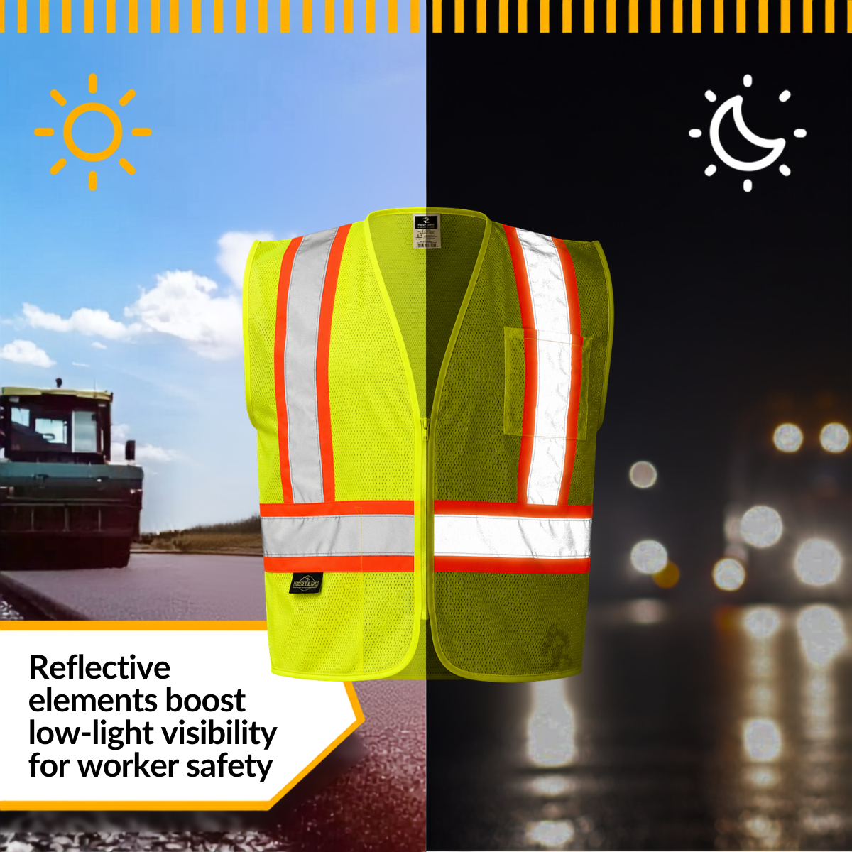 Class 2 Hi-Vis Economy Mesh Safety Vest with Zipper Closure, Reflective Tape & Contrast Trim, ANSI Type R Compliant, Orange/Lime, S-5XL