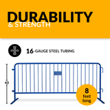 8.5 Foot Heavy Duty Steel Crowd Control Barricade - Blue
