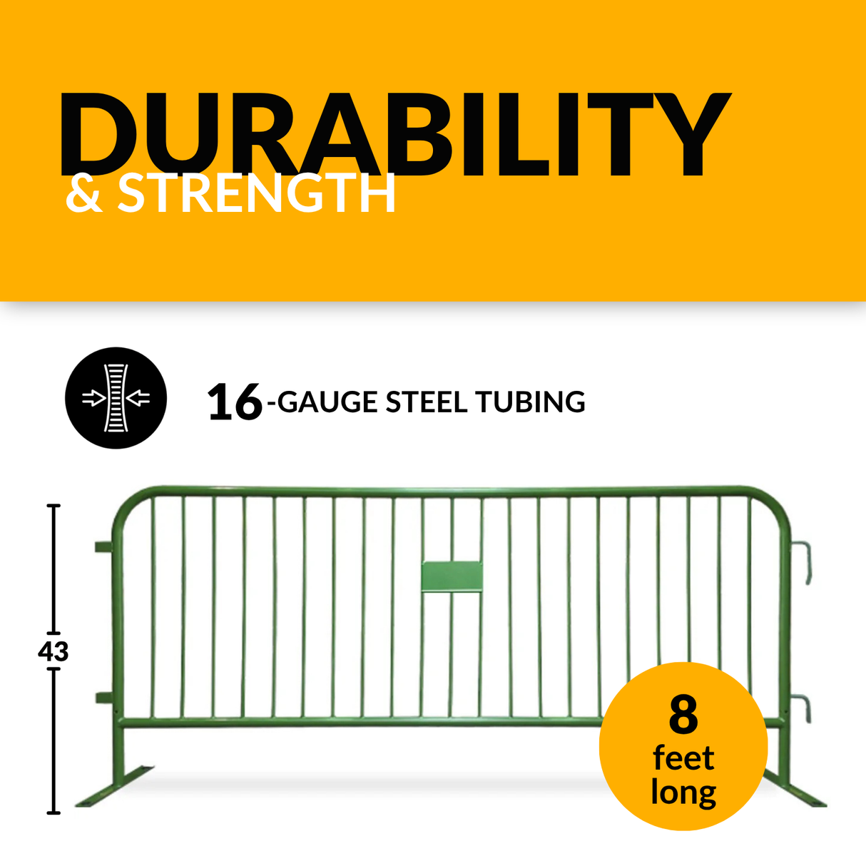 8.5 Foot Heavy Duty Steel Crowd Control Barricade - Green