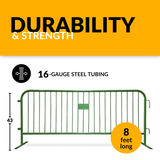 8.5 Foot Heavy Duty Steel Crowd Control Barricade - Green