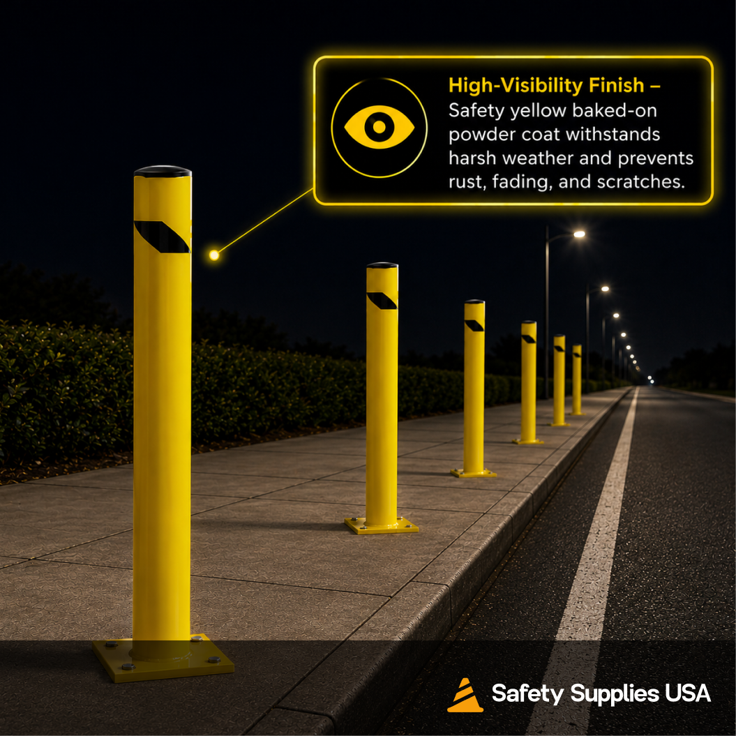 36" Safety Yellow Steel Bollard Post – 4.5" Diameter, Surface or In-Ground Mount Barrier