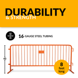 8.5 Foot Heavy Duty Steel Crowd Control Barricade - Orange