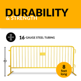 8.5 Foot Heavy Duty Steel Crowd Control Barricade - Yellow