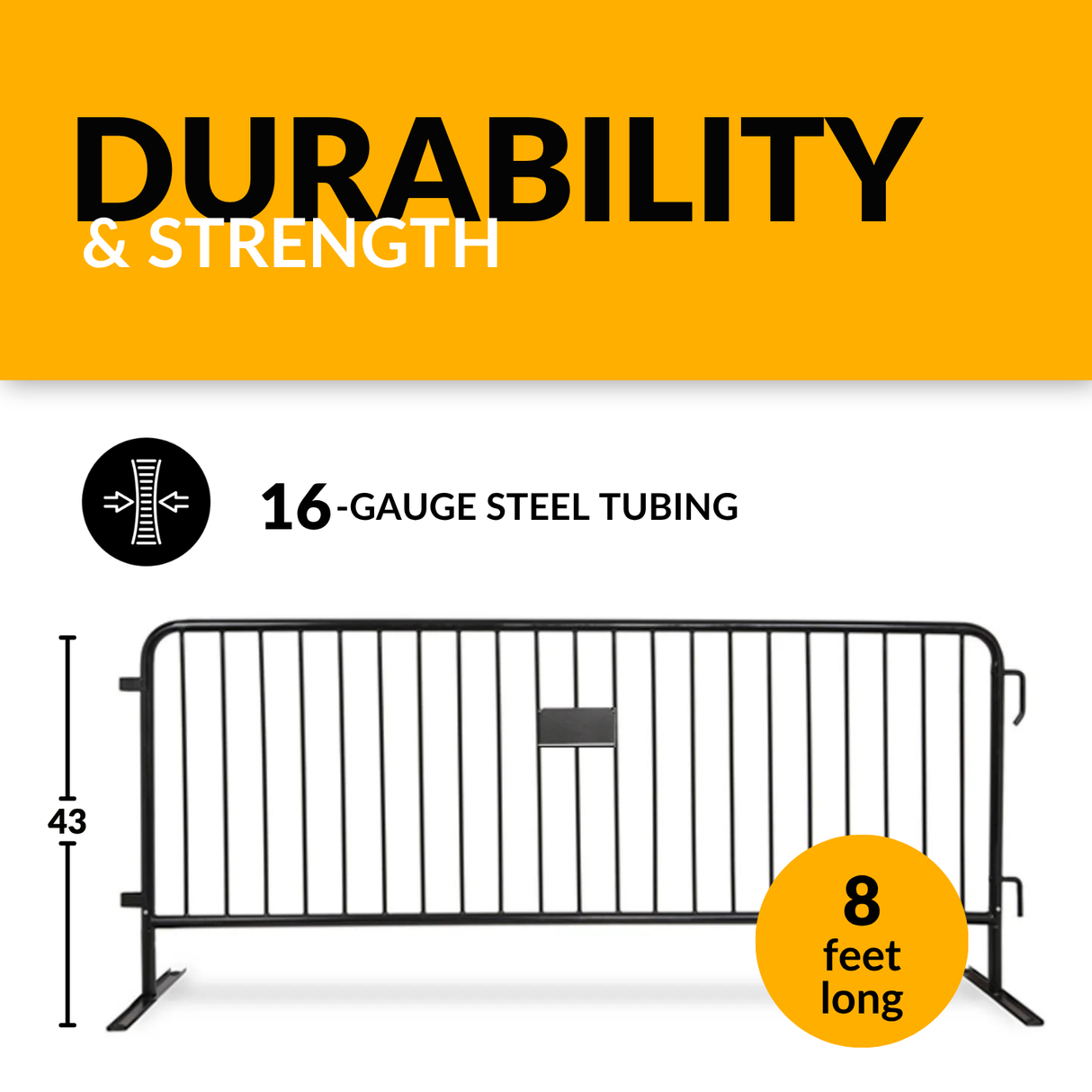 8.5 Foot Heavy Duty Steel Crowd Control Barricade - Black