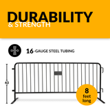 8.5 Foot Heavy Duty Steel Crowd Control Barricade - Black