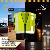 Class 2 Black Bottom Mesh Safety Vest with Zipper Closure, Reflective Tape & Multi-Pocket Design, ANSI Type R Compliant, Hi-Vis Lime/Orange, M-5XL