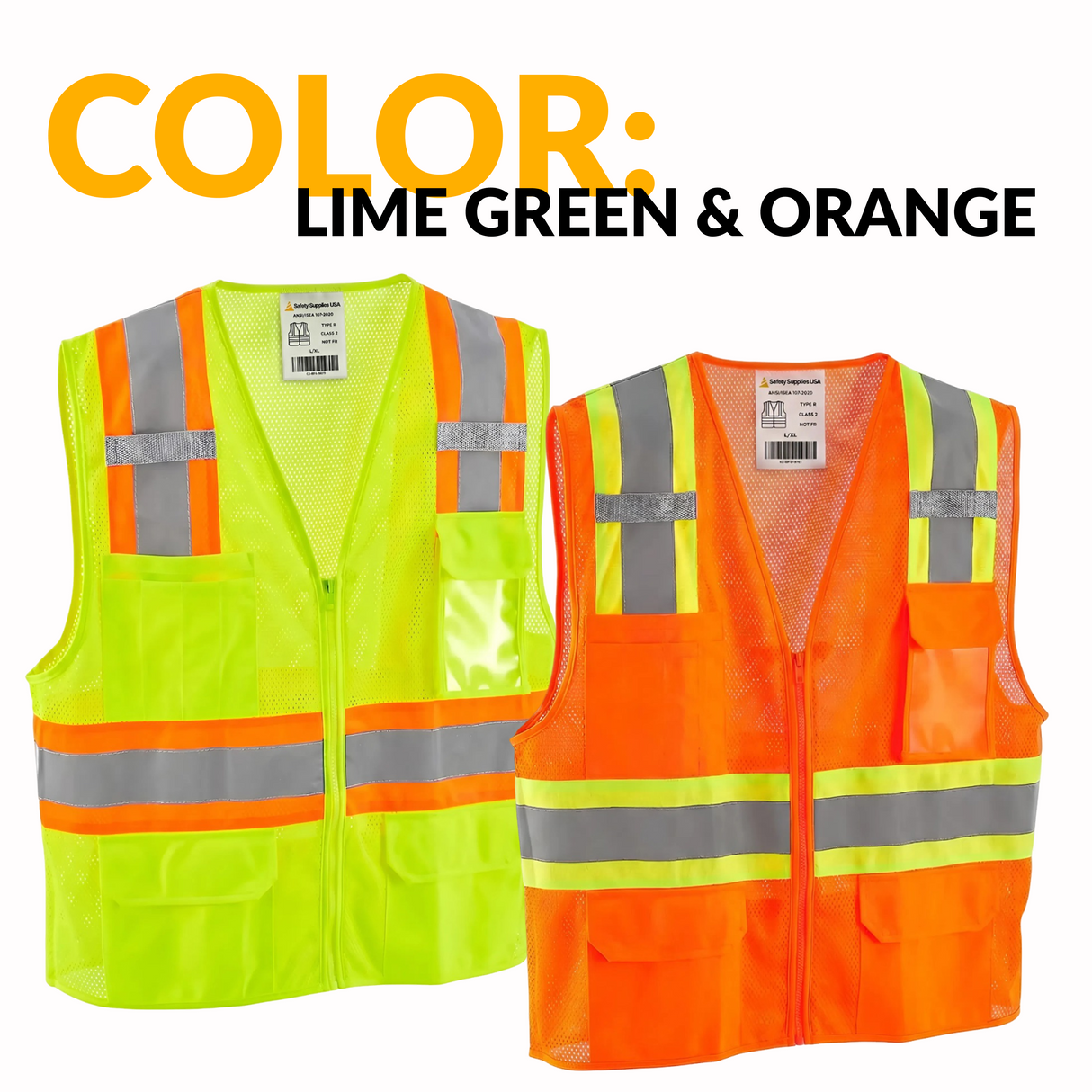 Class 2 Hi-Vis Safety Vest, 2 Pockets, Two-Tone, Mesh