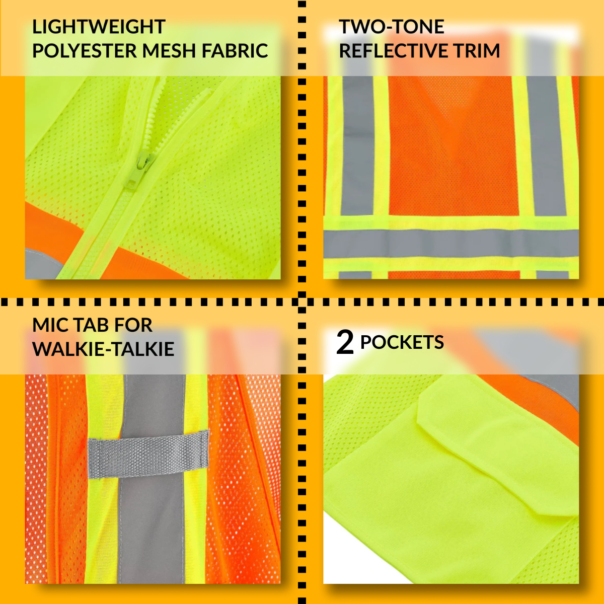 Class 2 Hi-Vis Safety Vest, 2 Pockets, Two-Tone, Mesh