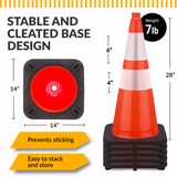 28" Orange Traffic Cone, 7lb Black Base, w/6" & 4" Retroreflective Collars, MUTCD Compliant