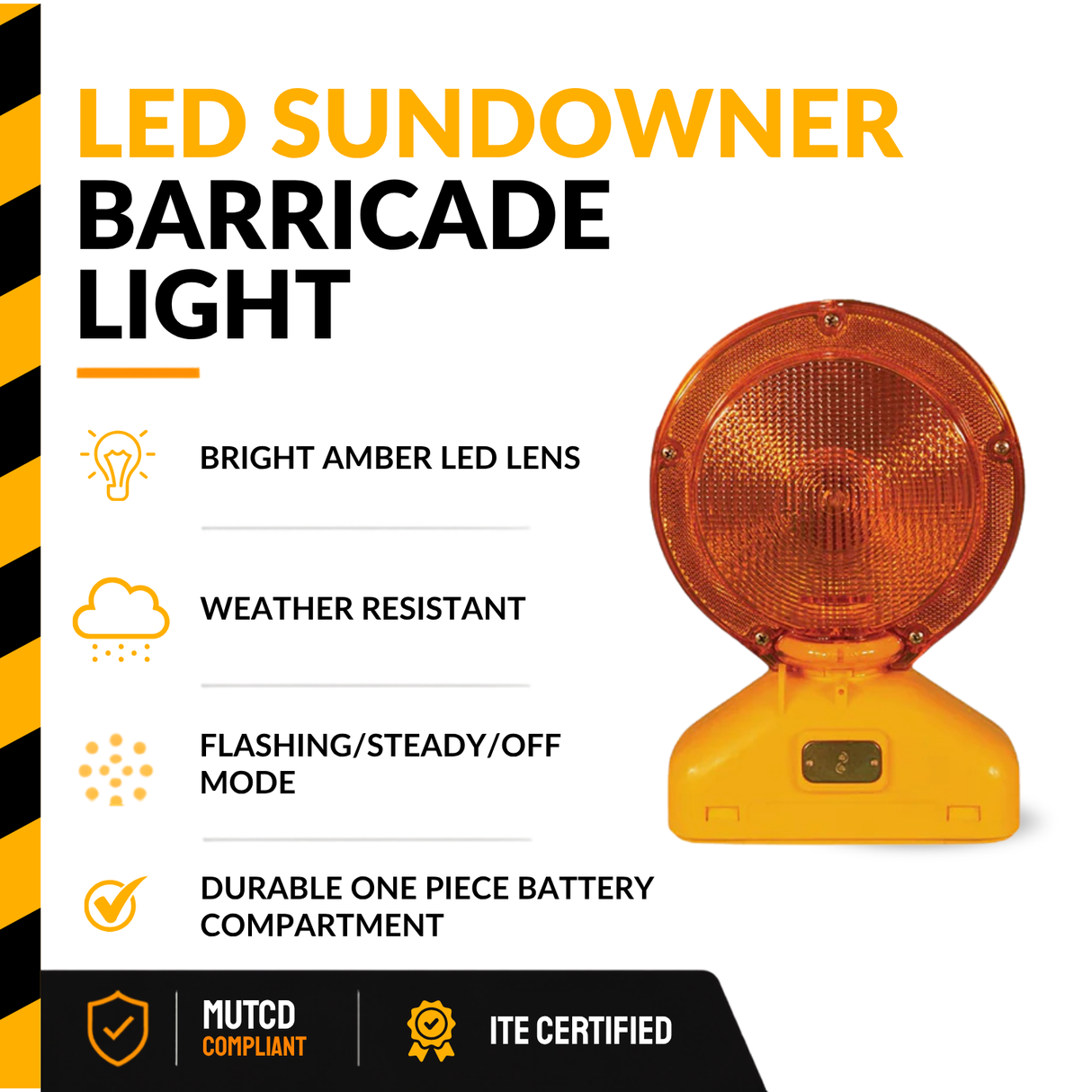 Cortina 03-10-WAYDC LED Sundowner Barricade Light with Amber Lens