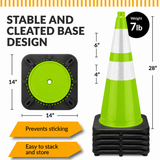 100 Cones Bulk Pallet, 28" Lime Green Traffic Cone, 7lb Black Base, w/6" & 4" Retroreflective Collars, MUTCD Compliant