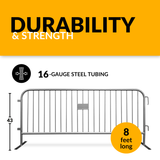 8.5 Foot Heavy Duty Steel Crowd Control Barricade - Silver