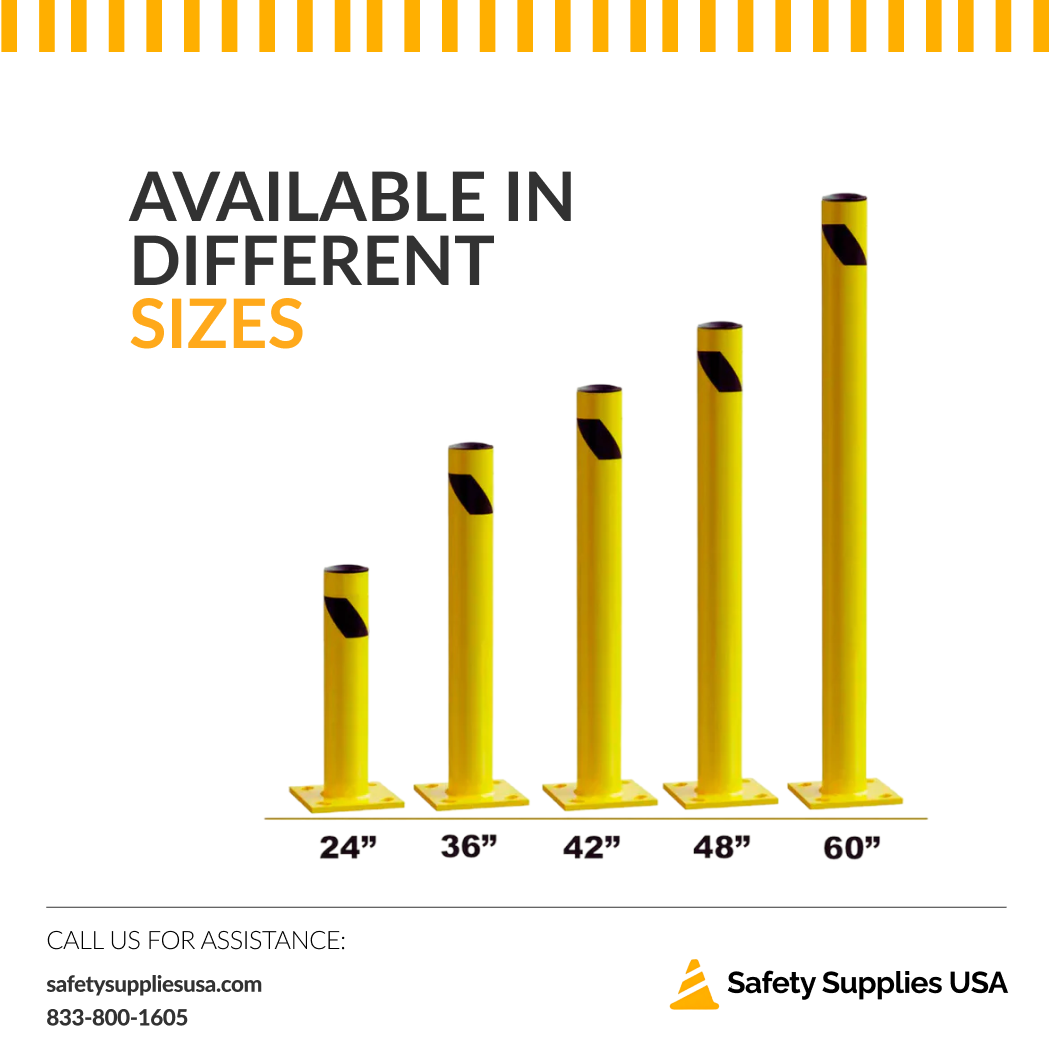 42" Safety Yellow Steel Bollard Post – 4.5" Diameter, Surface or In-Ground Mount Barrier