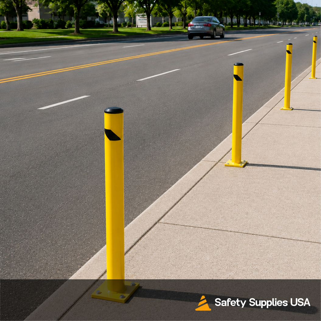 42" Safety Yellow Steel Bollard Post – 4.5" Diameter, Surface or In-Ground Mount Barrier
