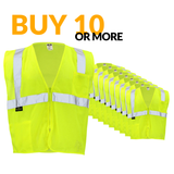ANSI Class 2 Hi Vis Mesh Safety Vest with Zipper Closure, Reflective Stripes & Pockets, Type R Economy Work Vest, Lime/Orange, SM-5X