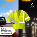 Class 3 Hi-Vis Mesh Safety Vest with Zipper Closure, Reflective Tape & Multi-Pocket Design, ANSI Type R Compliant, Lime/Orange, S-5XL