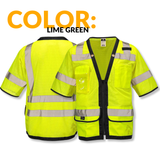 ANSI Class 3 Heavy Duty Surveyor Safety Vest with Zipper Closure & Reflective Stripes – Hi Vis Mesh Work Vest with Pockets for Construction, Traffic Control & Utility Crews