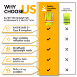 Class 2 Hi-Vis Economy Mesh Safety Vest with Zipper Closure, Reflective Tape & Contrast Trim, ANSI Type R Compliant, Orange/Lime, S-5XL