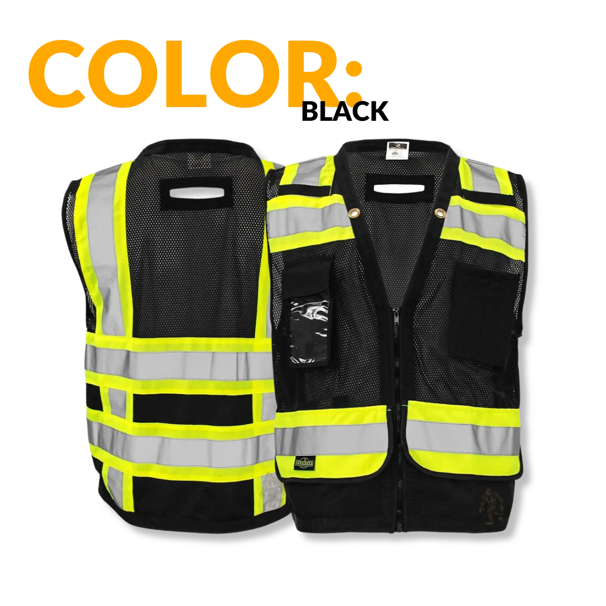 ANSI Class 1 Heavy Duty Surveyor Safety Vest with Zipper, Reflective Tape & Multi-Pocket Storage – Black