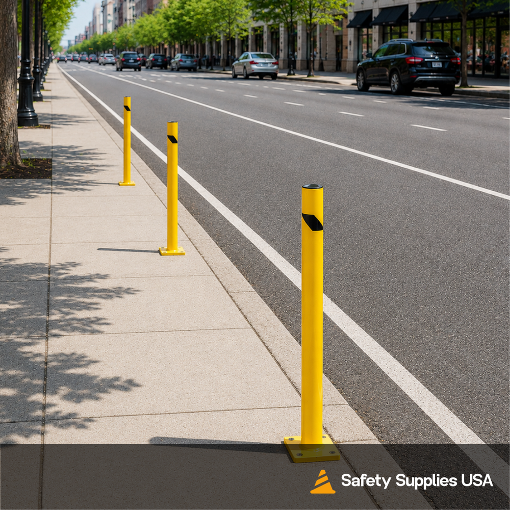 48" Safety Yellow Steel Bollard Post – 4.5" Diameter, Surface or In-Ground Mount Barrier