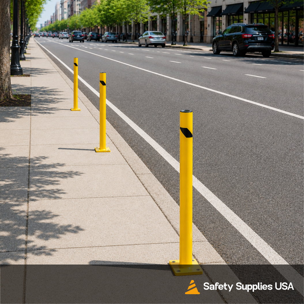48" Safety Yellow Steel Bollard Post – 4.5" Diameter, Surface or In-Ground Mount Barrier