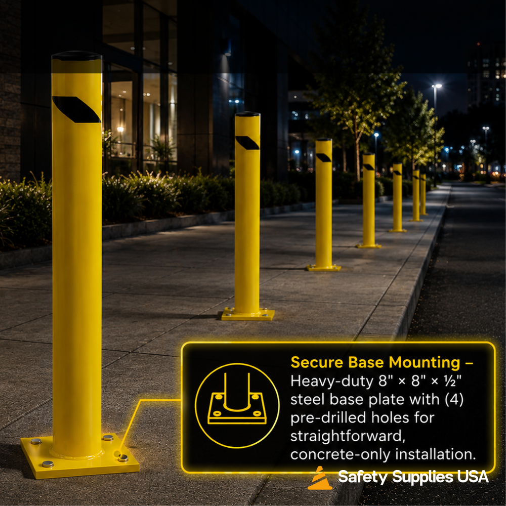 48" Safety Yellow Steel Bollard Post – 4.5" Diameter, Surface or In-Ground Mount Barrier