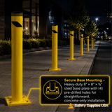 48" Safety Yellow Steel Bollard Post – 4.5" Diameter, Surface or In-Ground Mount Barrier