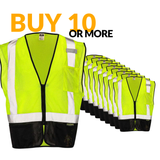 Class 2 Black Bottom Mesh Safety Vest with Zipper Closure, Reflective Tape & Multi-Pocket Design, ANSI Type R Compliant, Hi-Vis Lime/Orange, M-5XL