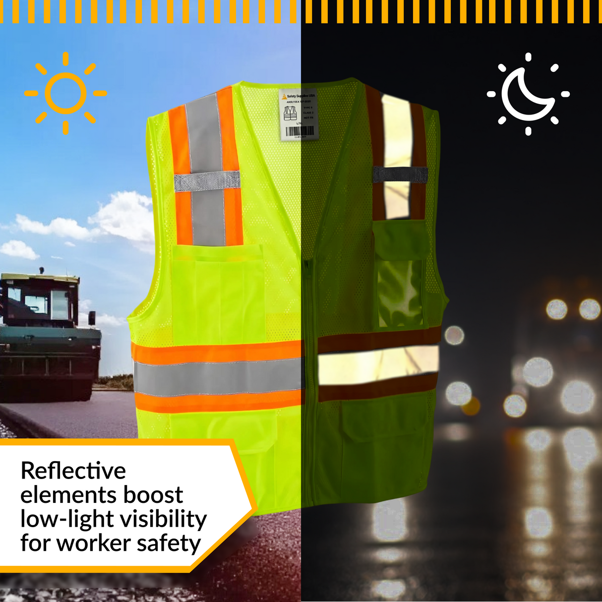 Class 2 Hi-Vis Safety Vest, 2 Pockets, Two-Tone, Mesh