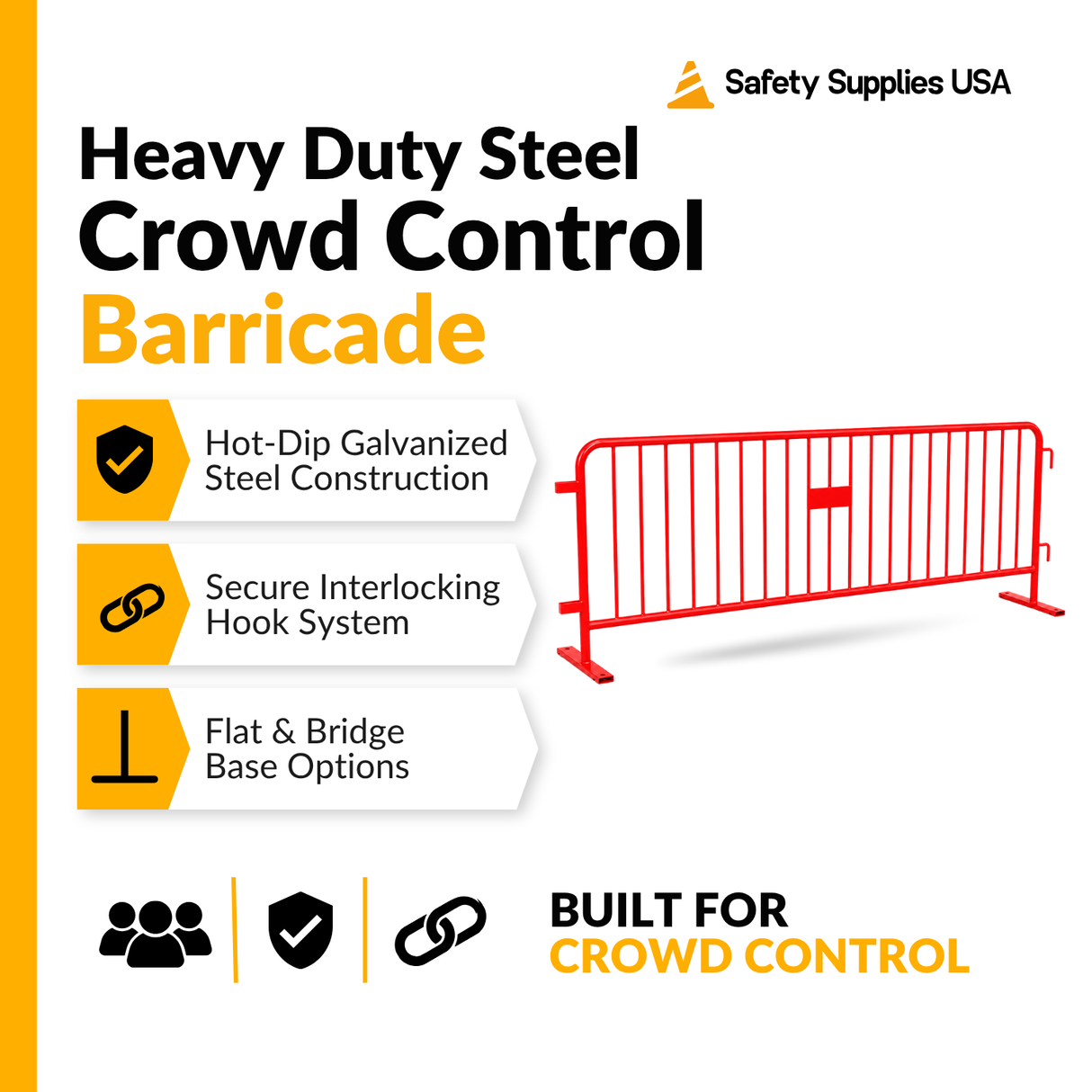 8.5 Foot Heavy Duty Steel Crowd Control Barricade - Red