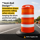 Commander Traffic Drum with Reflective Sheeting and Tire Ring Base
