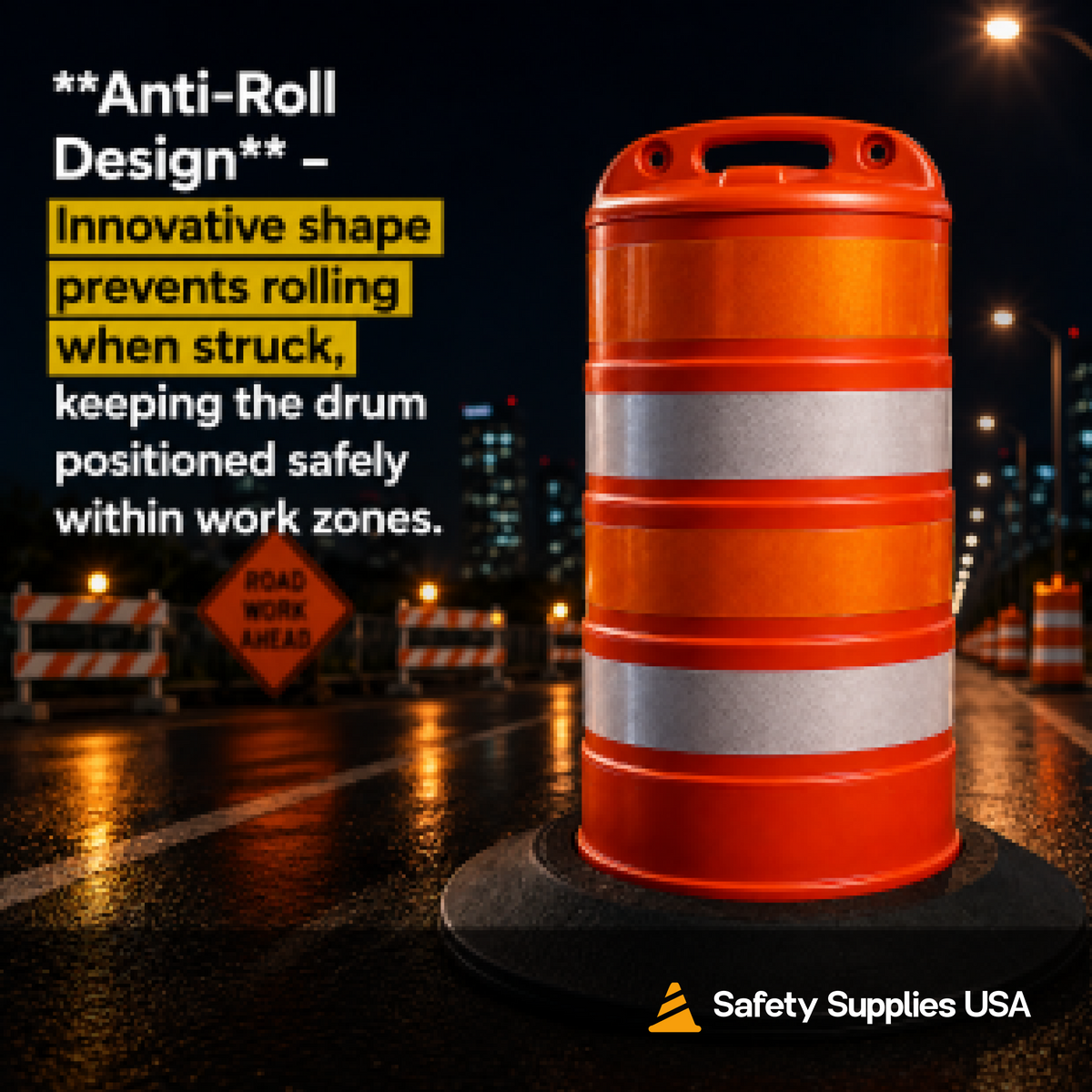 Commander Traffic Drum with Reflective Sheeting - No Base Included