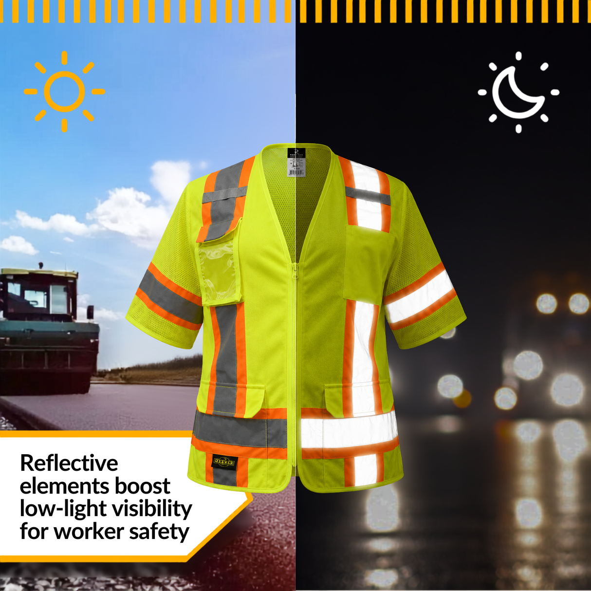 Women’s ANSI Class 3 High Visibility Surveyor Safety Vest with Zipper Closure & Reflective Stripes – Hi Vis Work Vest for Construction, Roadwork & Utility Crews