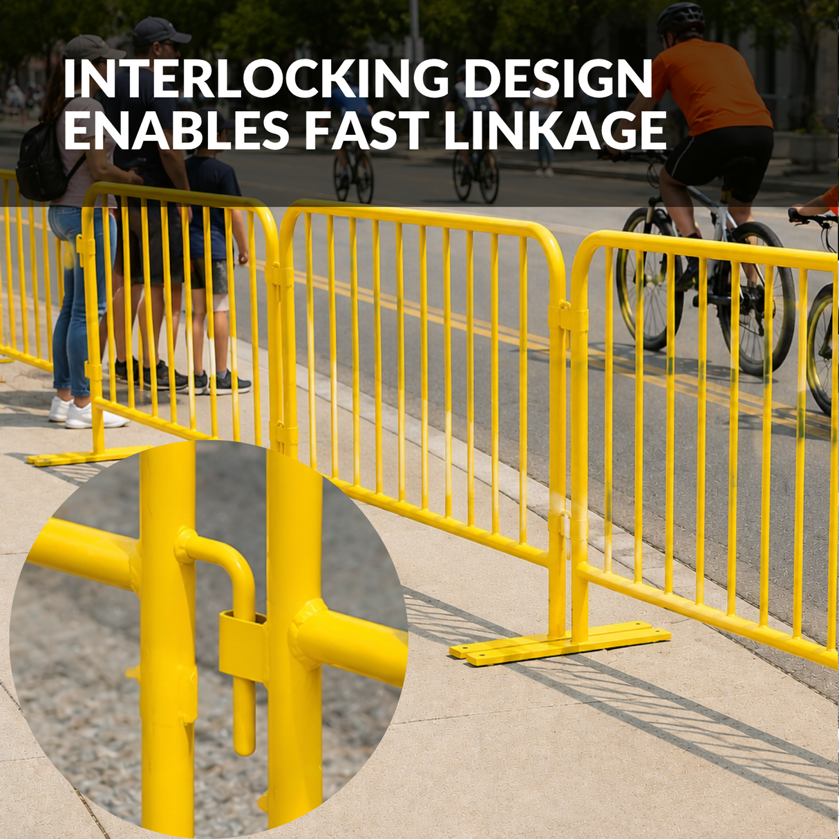 8.5 Foot Heavy Duty Steel Crowd Control Barricade - Yellow