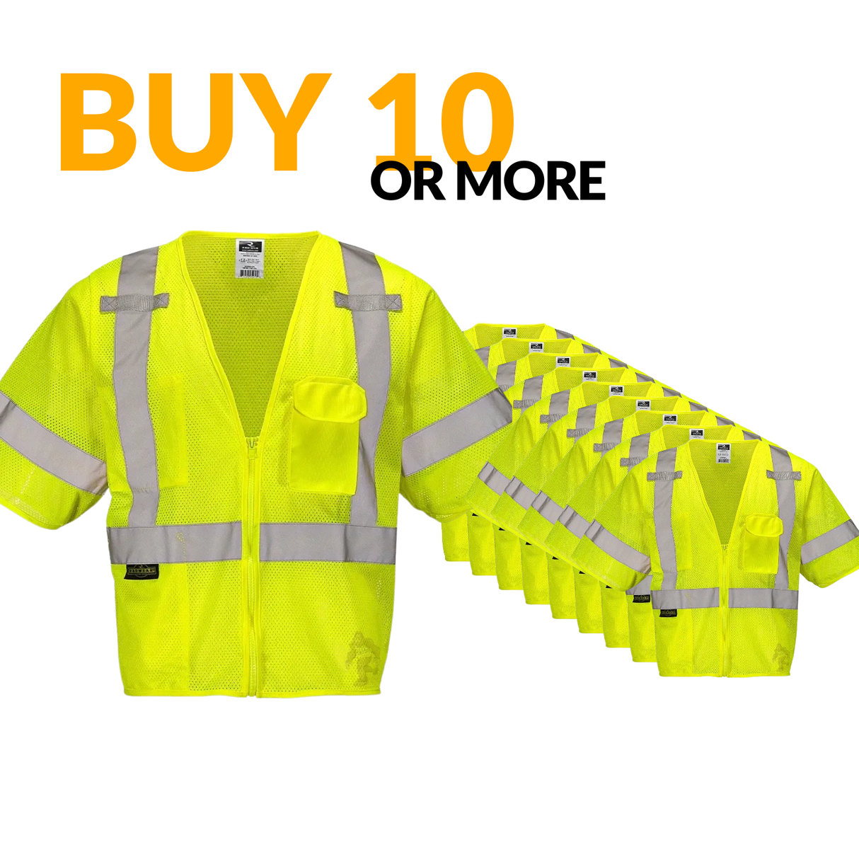 Class 3 Hi-Vis Mesh Safety Vest with Zipper Closure, Reflective Tape & Multi-Pocket Design, ANSI Type R Compliant, Lime/Orange, S-5XL