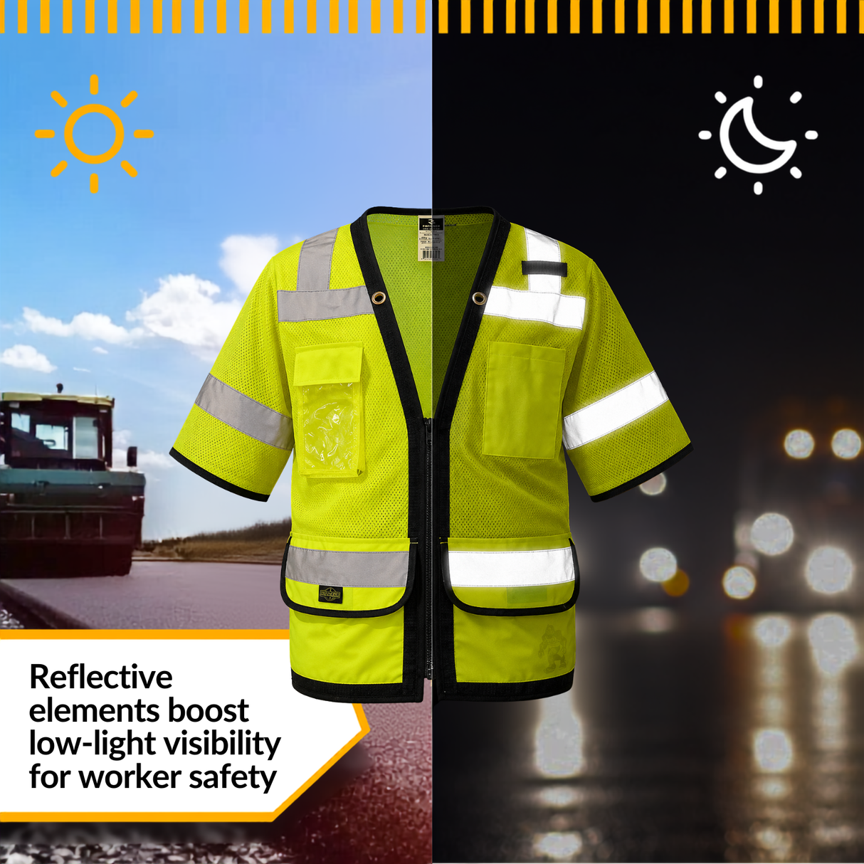 ANSI Class 3 Heavy Duty Surveyor Safety Vest with Zipper Closure & Reflective Stripes – Hi Vis Mesh Work Vest with Pockets for Construction, Traffic Control & Utility Crews
