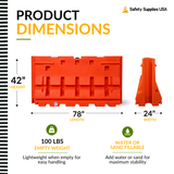 42 Inch Jersey Style Water-Filled Barrier – Interlocking Plastic Construction for Traffic and Crowd Control