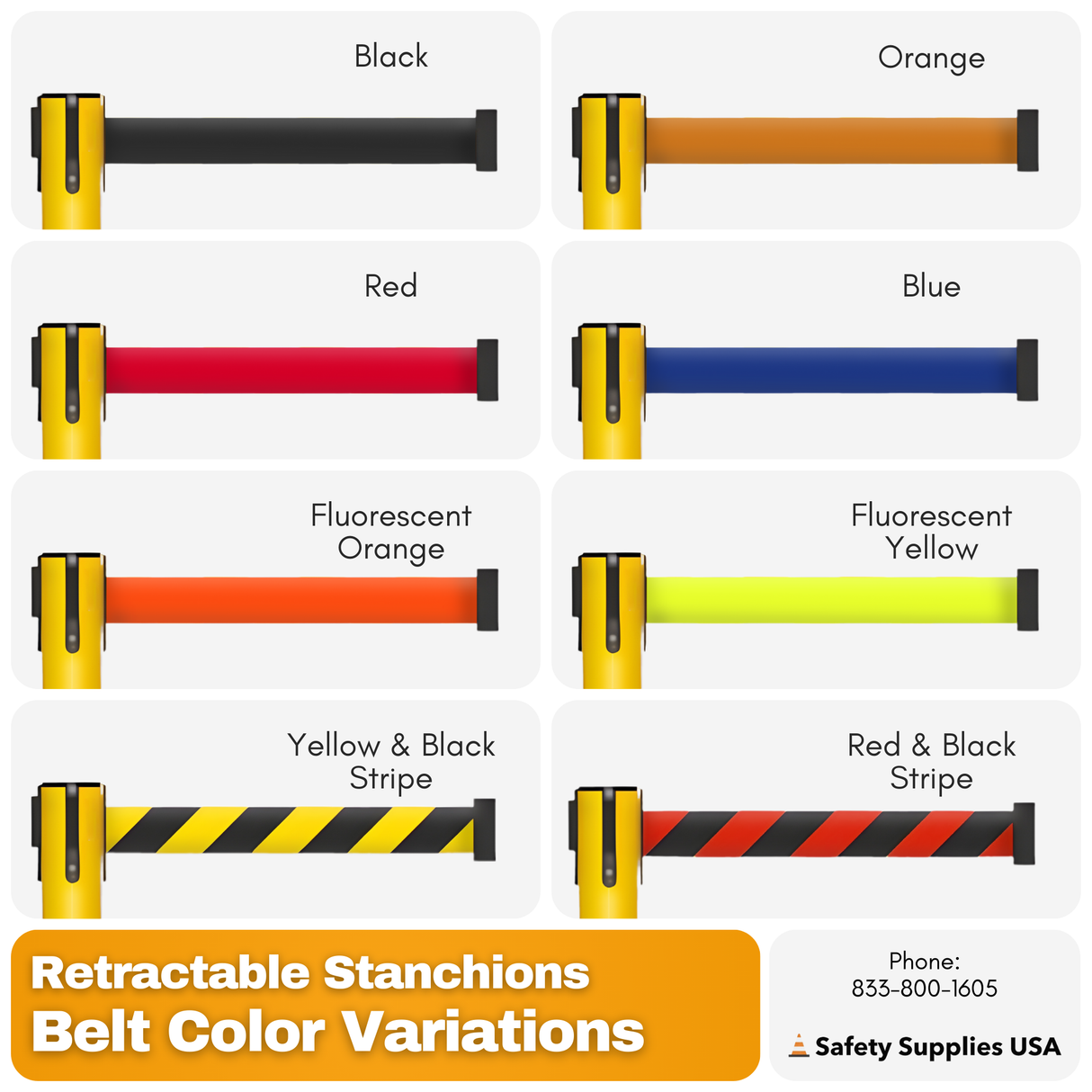 Safety Retractable Belt Barrier Stanchion | 7.5 Ft to 13 Ft