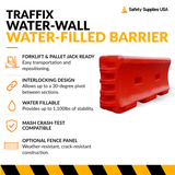 Water-Filled Traffic Barrier – 6 Ft Plastic Construction Barricade with Interlocking Design and Fillable Base